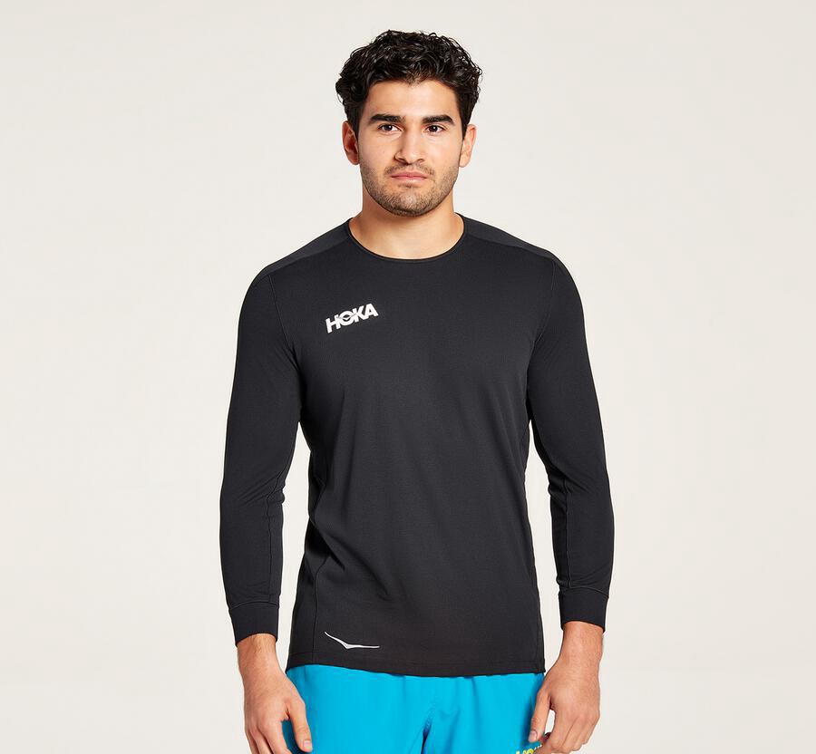 Hoka One One Top Erkek Siyah - Performance 3/4 Sleeve - EV2034586